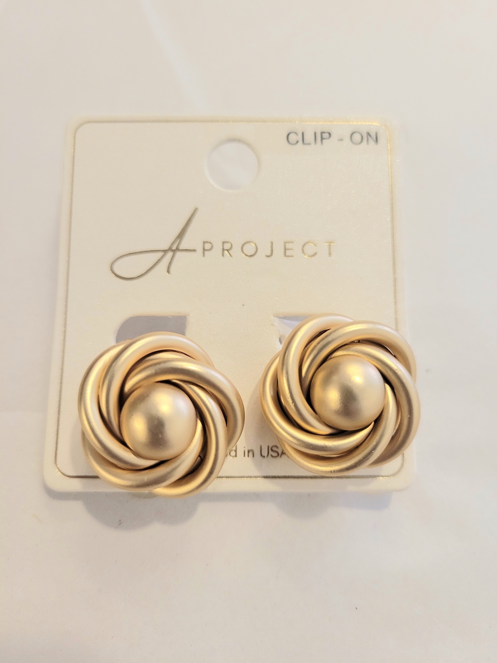 Gold Pearl Knot Clip-On Earrings
